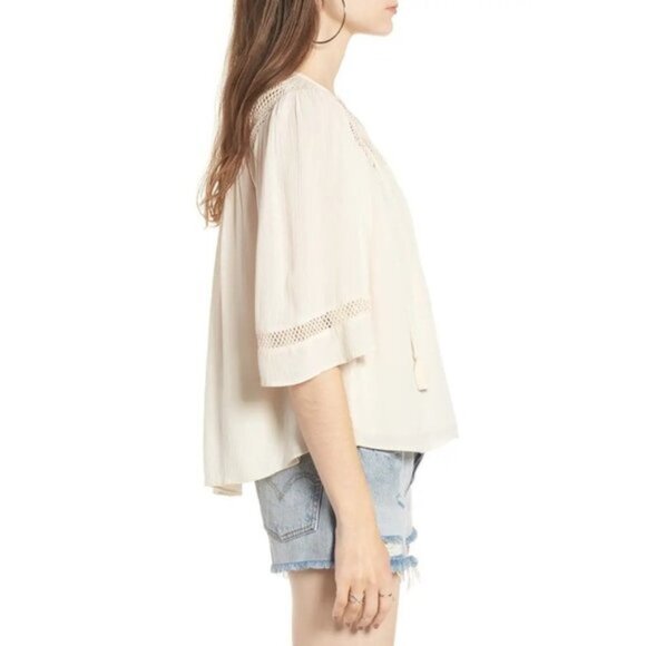 Tularosa Revolve Huxley Top Cream Tassels ties Gauze Crochet Flutter Sleeve XS - Picture 11 of 15